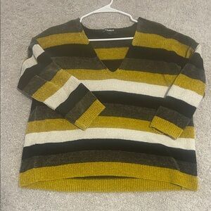 Express V-Neck Sweater - Yellow, Black, White Stripes
